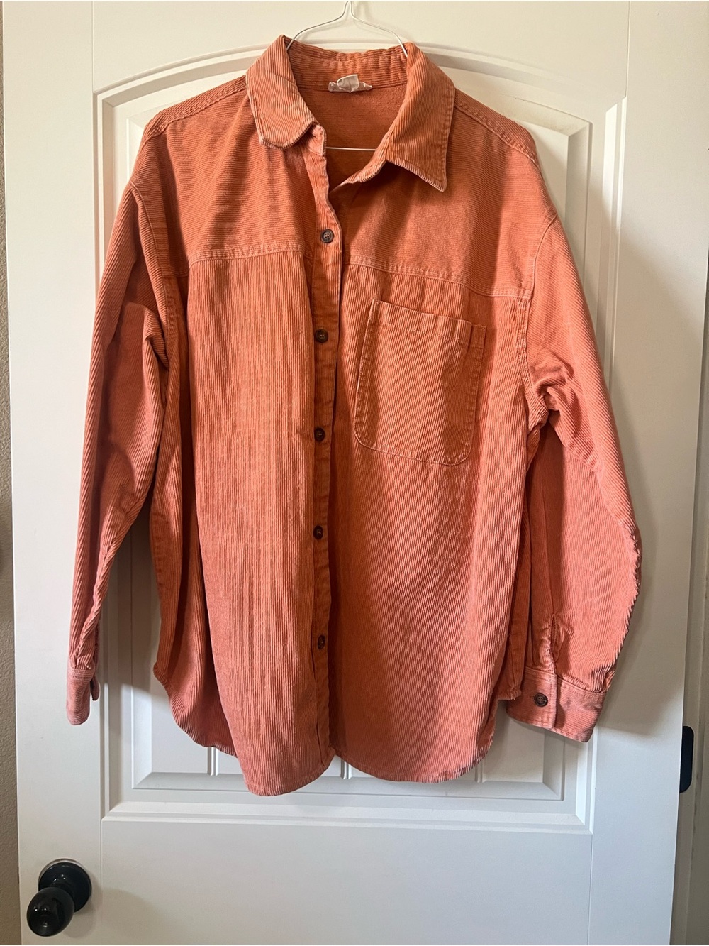 Chic Soul Coral-Peach Corduroy Overshirt